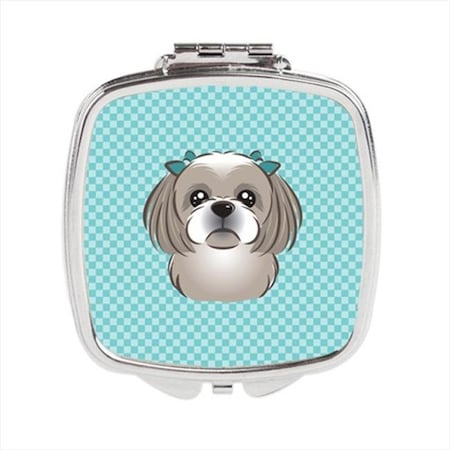 Carolines Treasures Carolines Treasures BB1188SCM Checkerboard Blue Gray Silver Shih Tzu Compact Mirror; 2.75 x 3 x .3 In. BB1188SCM